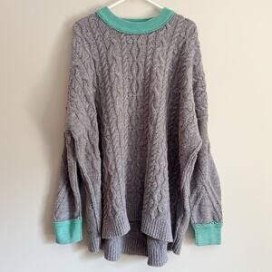 Free People Olympia Sweater Cable Knit Oversize Gray Knit Cozy Comfy Womens Med
